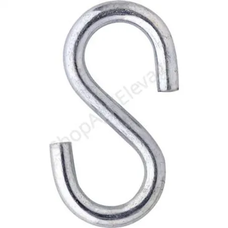 Crochet en forme de S en inox, vendu à l'unité, vu de face.