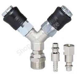 Raccord "Y" double sortie rapide - 2 inserts rapides pour  compresseur