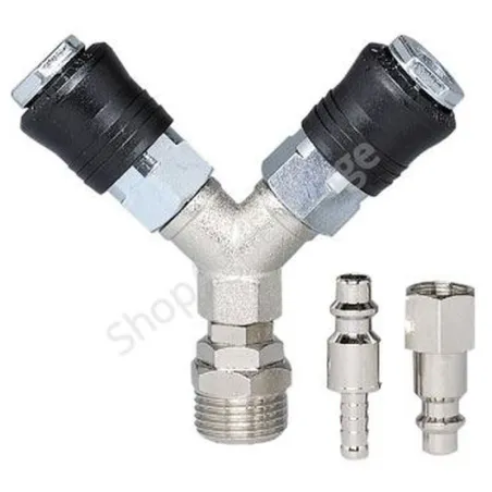 Raccord "Y" double sortie rapide - 2 inserts rapides pour  compresseur