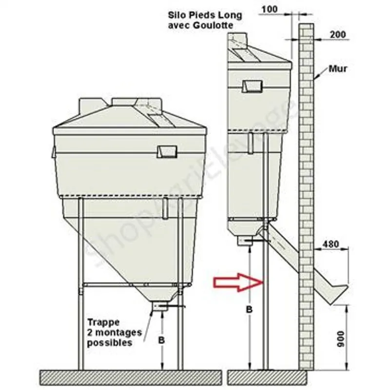 Pieds rehaussés de 900 mm avec rallonge d&rsquo;échelle pour silo à aliments 4 pieds - La Gée