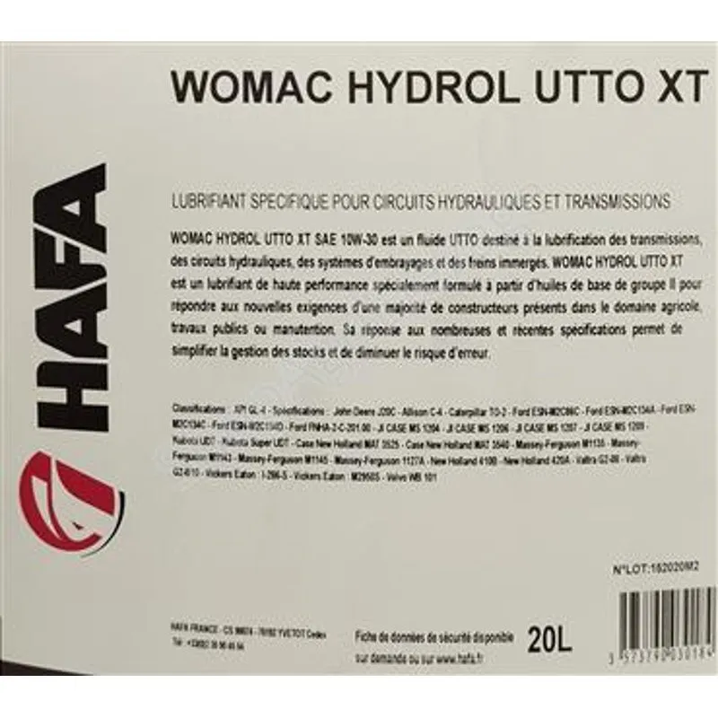 Huile hydraulique et transmissions HYDROL UTTO XT - HAFA Lubrifiant