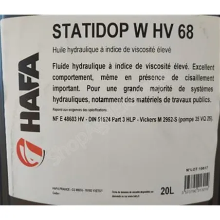 Huile hydraulique STATIDOP W HV 68 - HAFA Lubrifiant