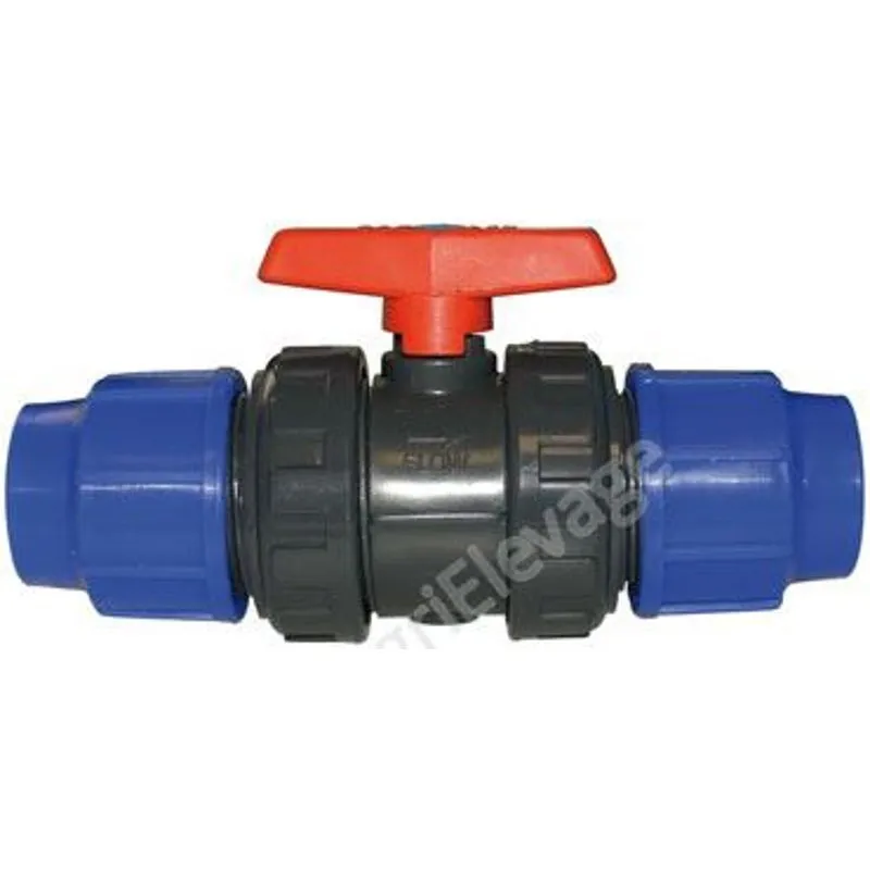 VANNE A SPHERE PVC PN10 A COMPRESSION POUR TUBE PE / PPR 20 MM