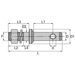 Schéma de l'axe d'attelage simple à visser de 22-20mm avec un filetage de 20x1.5 mm de la marque Fournial.