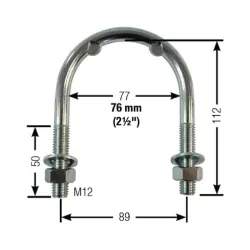 Image avec les dimensions de l'étrier de fixation 2 1/2" de la marque Rico Suevia, vu de face.