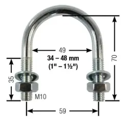 Schéma des dimensions de l'étrier de fixation M10, de la marque Rico Suevia. Vu de face
